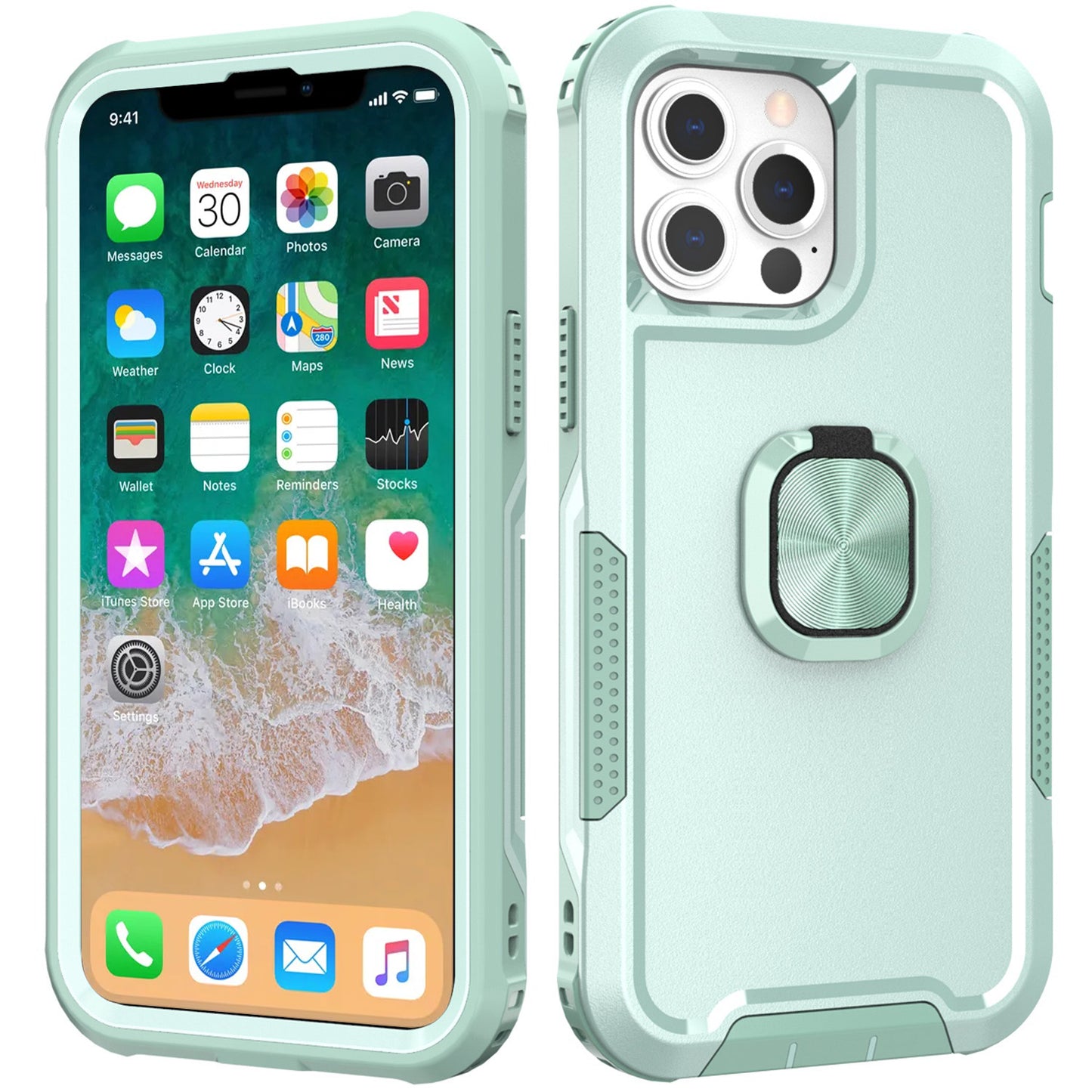 For Apple iPhone 13 Pro Max 6.7" Heavy Duty 3in1 Magnetic Ring Kickstand Stand Hybrid Shockproof Military-Grade Drop Protection  Phone Case Cover