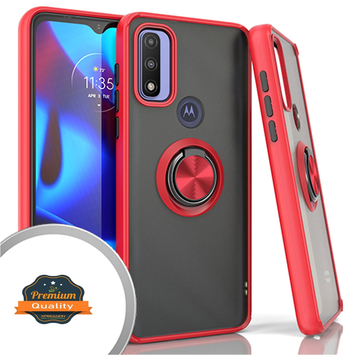 For Motorola Moto G Power 2022 (6.5") Finger Ring Stand Holder Kickstand Hybrid Frosted Matte TPU Hard PC Frame Shock-Absorption  Phone Case Cover