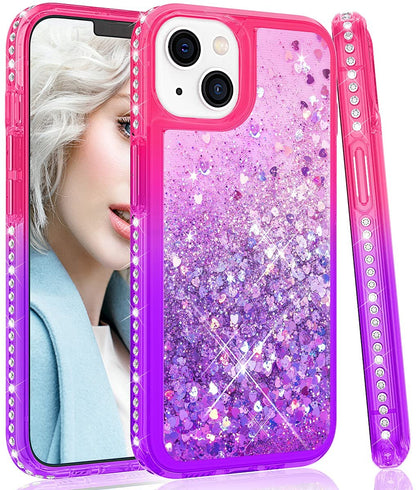 For Apple iPhone 13 Pro Max (6.7") Gradient Quicksand Glitter Flowing Liquid Floating Sparkly Bling Diamond TPU Rubber Hybrid  Phone Case Cover