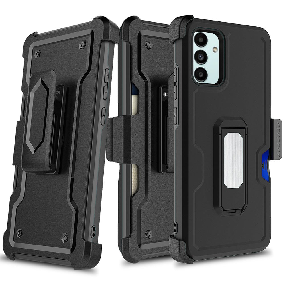 For Samsung Galaxy A13 5G Armor Belt Clip with Credit Card Holder ID Slot, Holster, Kickstand Protective Full Body Heavy Duty Hybrid  Phone Case Cover