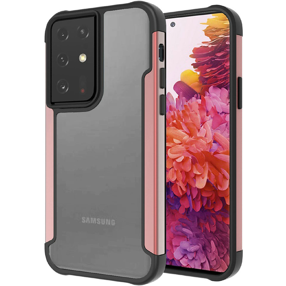 For Samsung Galaxy A71 5G Hybrid Aluminum Alloy Metal Clear Transparent Back Hard PC TPU Bumper Frame Armor Shockproof Rose Gold Phone Case Cover