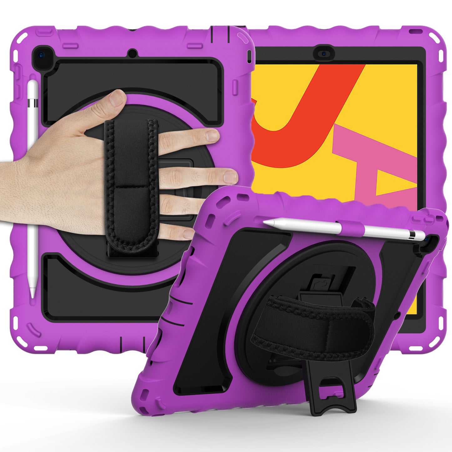 Case for Apple iPad Air 4 / iPad Air 5 / iPad Pro (11 inch) Hybrid 3in1 Armor Rugged with Built-in Kickstand 360° Rotatable Stand & Shoulder Hand Strap Corner Shockproof Purple Tablet Cover