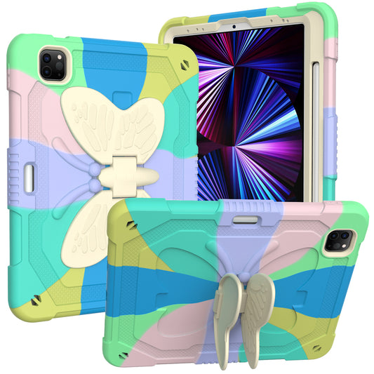 Case for Apple iPad Air 4 / iPad Air 5 / iPad Pro (11 inch) Butterfly Wings Kickstand 3in1 Tough Hybrid with Pencil Holder Heavy Duty Rugged Shockproof Full Protective Rainbow Tablet Cover