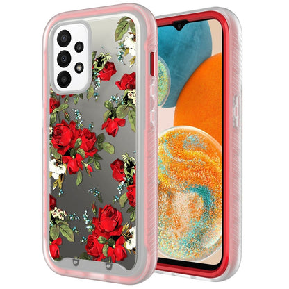 For OnePlus 10T 5G Stylish Flower Design 2in1 Hybrid Dual Layer Armor Hard PC Rubber TPU Shockproof Front Frame Clear Red Roses Phone Case Cover