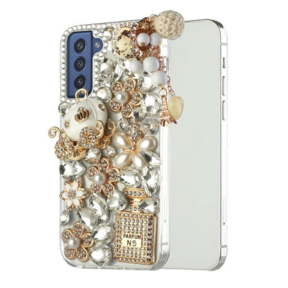 For Samsung Galaxy S21 Ultra Bling Clear Crystal 3D Full Diamonds Luxury Sparkle Rhinestone Hybrid Protective Ultimate Multi Ornament White Phone Case Cover