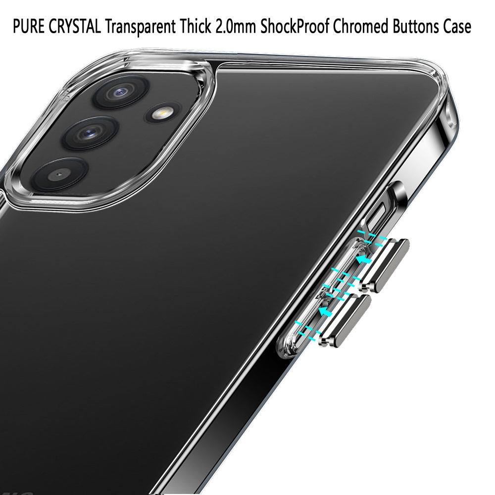 For Samsung Galaxy A13 5G Hybrid HD Crystal Clear Hard PC Back Gummy TPU Frame Slim Thin Fit with Chromed Buttons Transparent Phone Case Cover