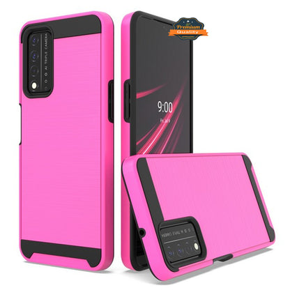 For T-Mobile Revvl 6 Pro 5G /Revvl 6 5G Slim Fit Rugged TPU + Hard PC Brushed Metal Texture Hybrid Dual Layer Armor  Phone Case Cover