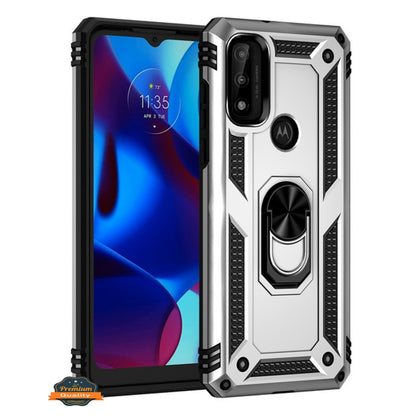 For Motorola Moto G Power 2022 Shockproof Hybrid Dual Layer PC + TPU with Ring Stand Metal Kickstand Heavy Duty Armor Shell  Phone Case Cover