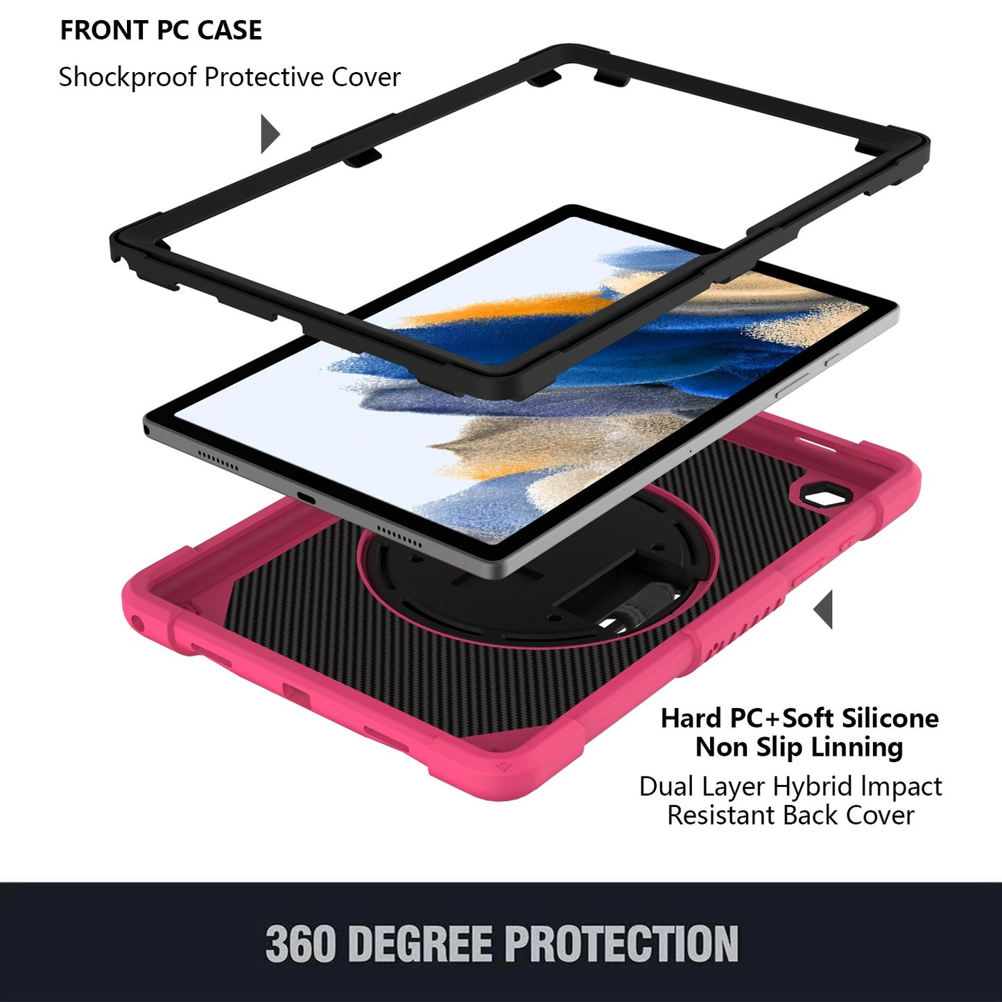 Case for Apple iPad Air 4 / iPad Air 5 / iPad Pro (11 inch) Milary Grade Shockproof Protector Silicone with Pencil Holder + Handle + Shoulder Strap + Rotating Kickstand Hot Pink Tablet Cover