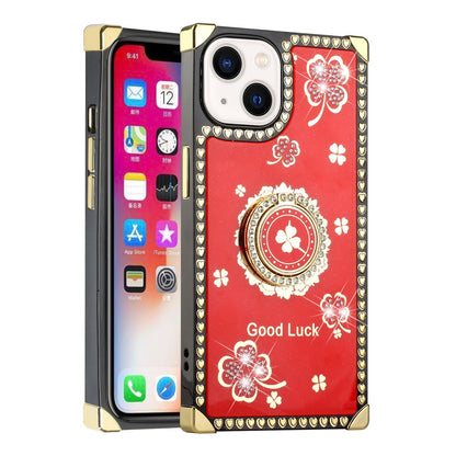 For Apple iPhone 12 /12 Pro (6.1") Fashion Square Hearts Diamond Bling Sparkly Glitter Ornaments with Ring Stand  Phone Case Cover