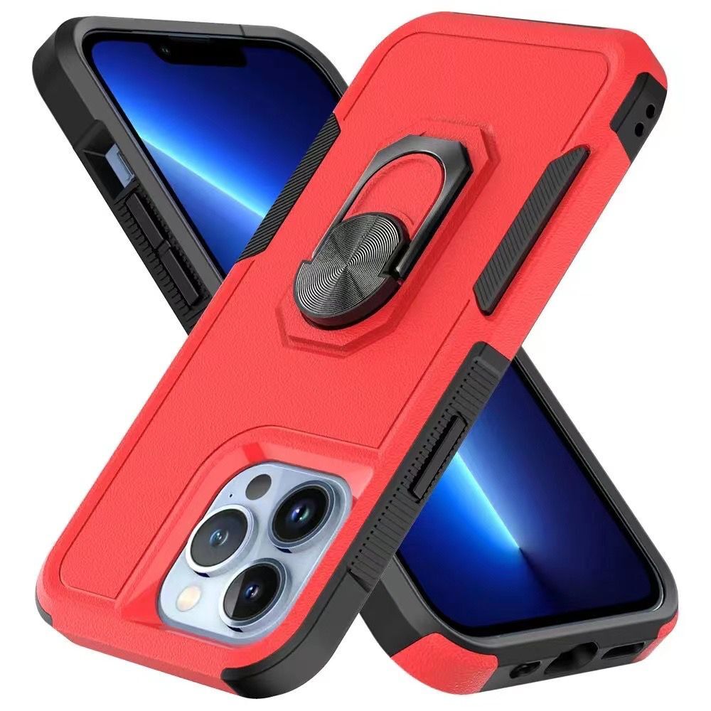 For Apple iPhone 11 (6.1") Hybrid Rugged Hard Drop-Proof 3 Layer Protection Military Grade Armor with Metal Ring Stand  Phone Case Cover