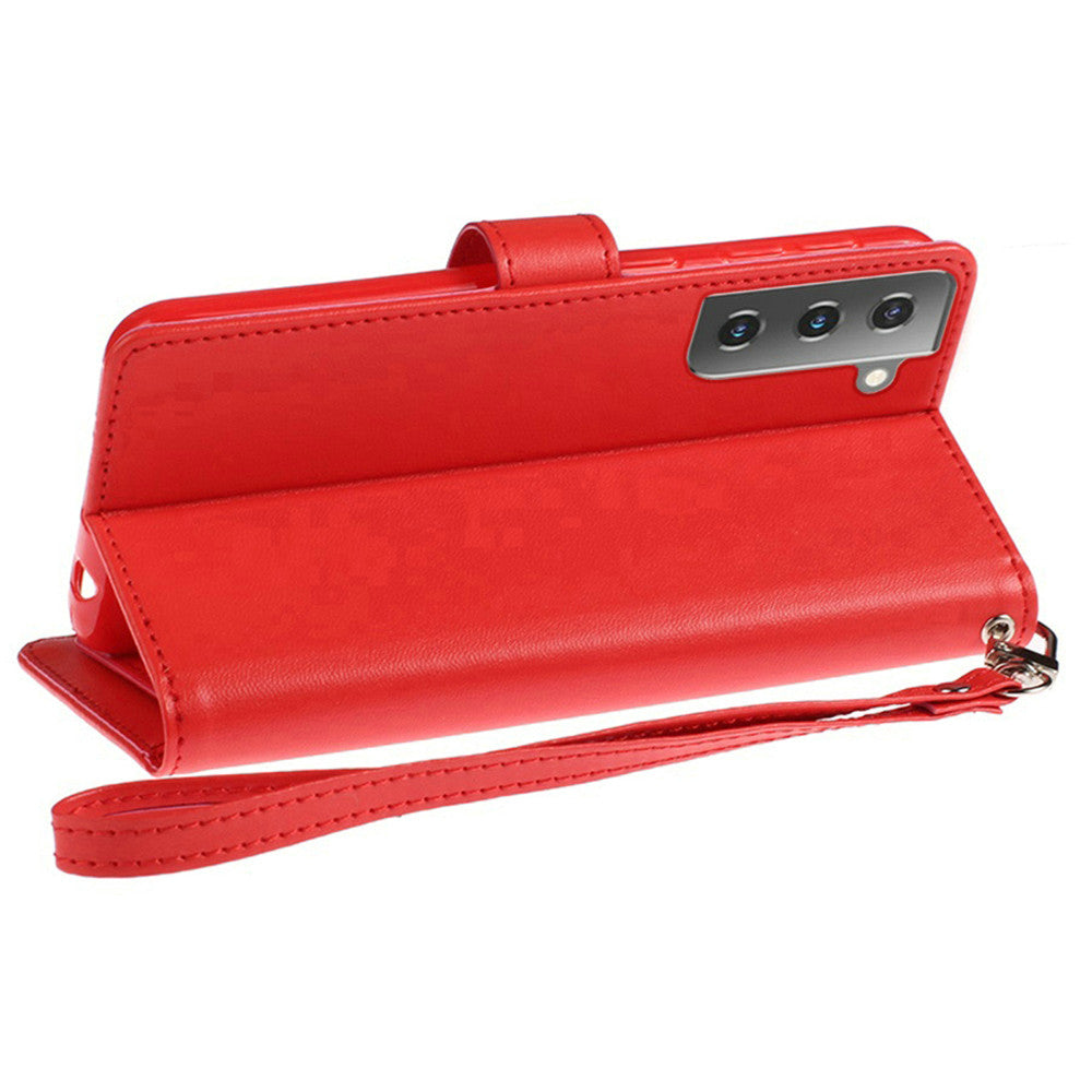 For Motorola Moto G Pure Wallet Case PU Leather Credit Card ID Cash Holder Slot Dual Flip Pouch with Stand and Strap Red Phone Case Cover