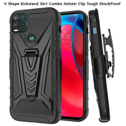 For TCL 30V 5G Combo 3 in 1 Rugged Swivel Belt Clip Holster Heavy Duty Tuff Hybrid Armor Rubber TPU with Kickstand Stand Black Phone Case Cover