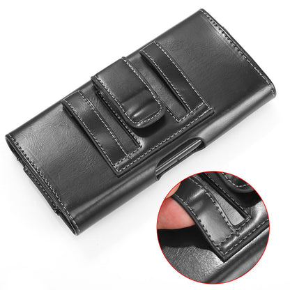 For Samsung Galaxy A23 5G Universal Horizontal Pouch Case PU Leather Cell Phone Holster with Belt Clip Loop and 2 Credit Card Slot Pocket Cover [Black]