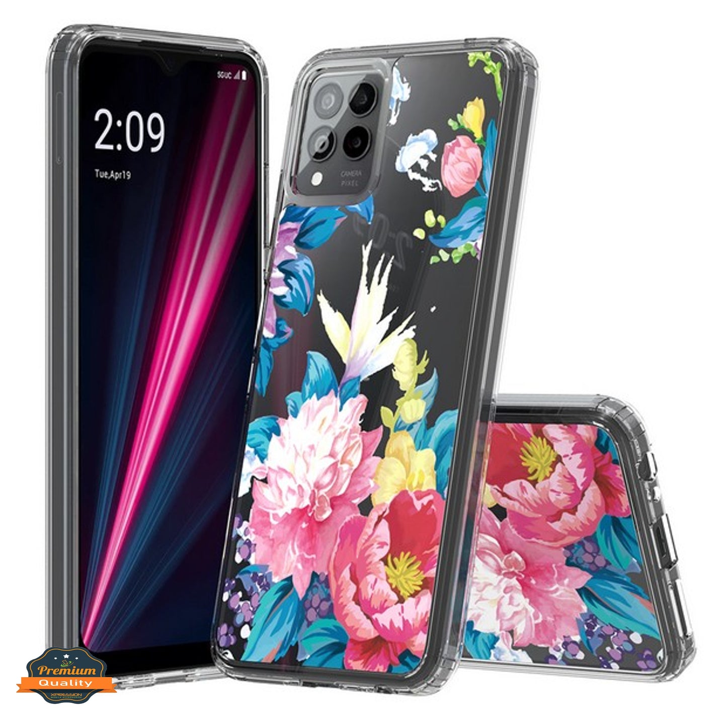 For T-Mobile Revvl 6 Pro 5G /Revvl 6 5G Floral Patterns Design Clear TPU Silicone Shock Absorption Bumper Slim Hard  Phone Case Cover