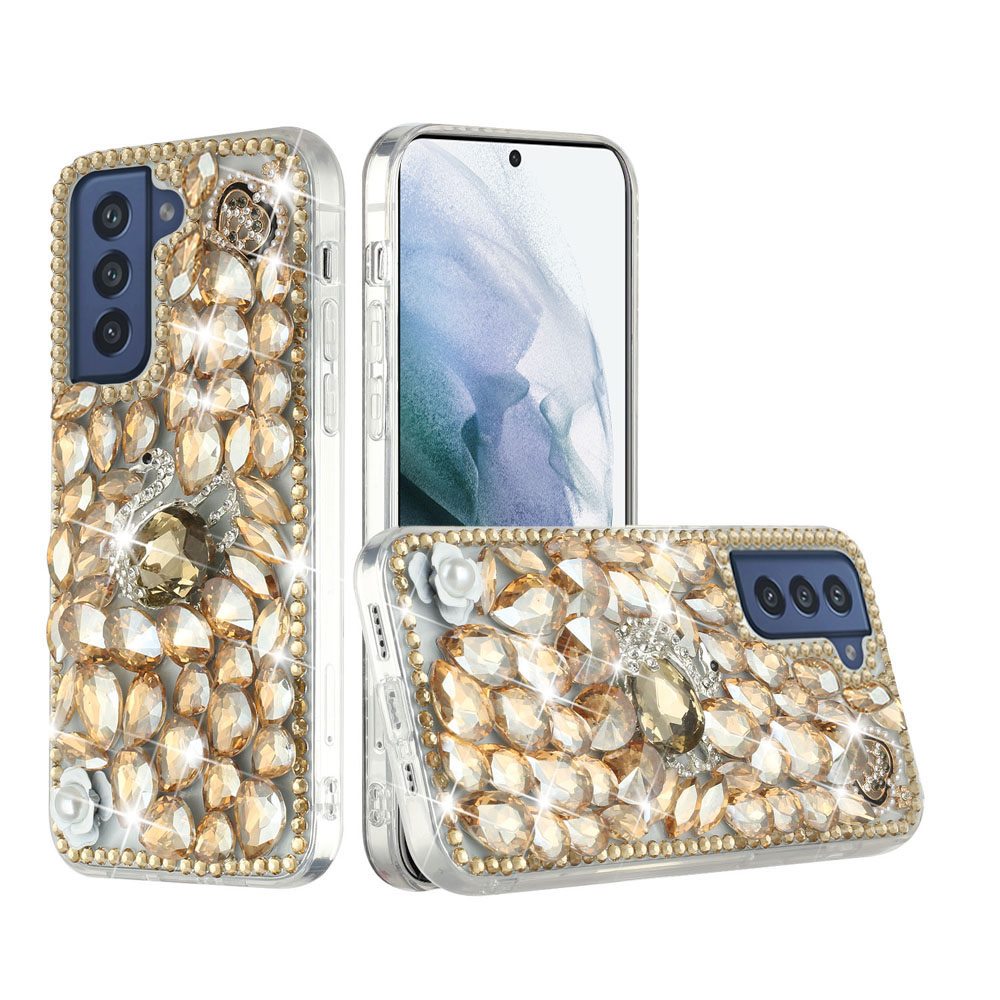 For Motorola Edge+ 2022 /Edge Plus Bling Clear Crystal 3D Full Diamonds Luxury Sparkle Rhinestone Hybrid Protective Gold Swan Crown Pearl Phone Case Cover