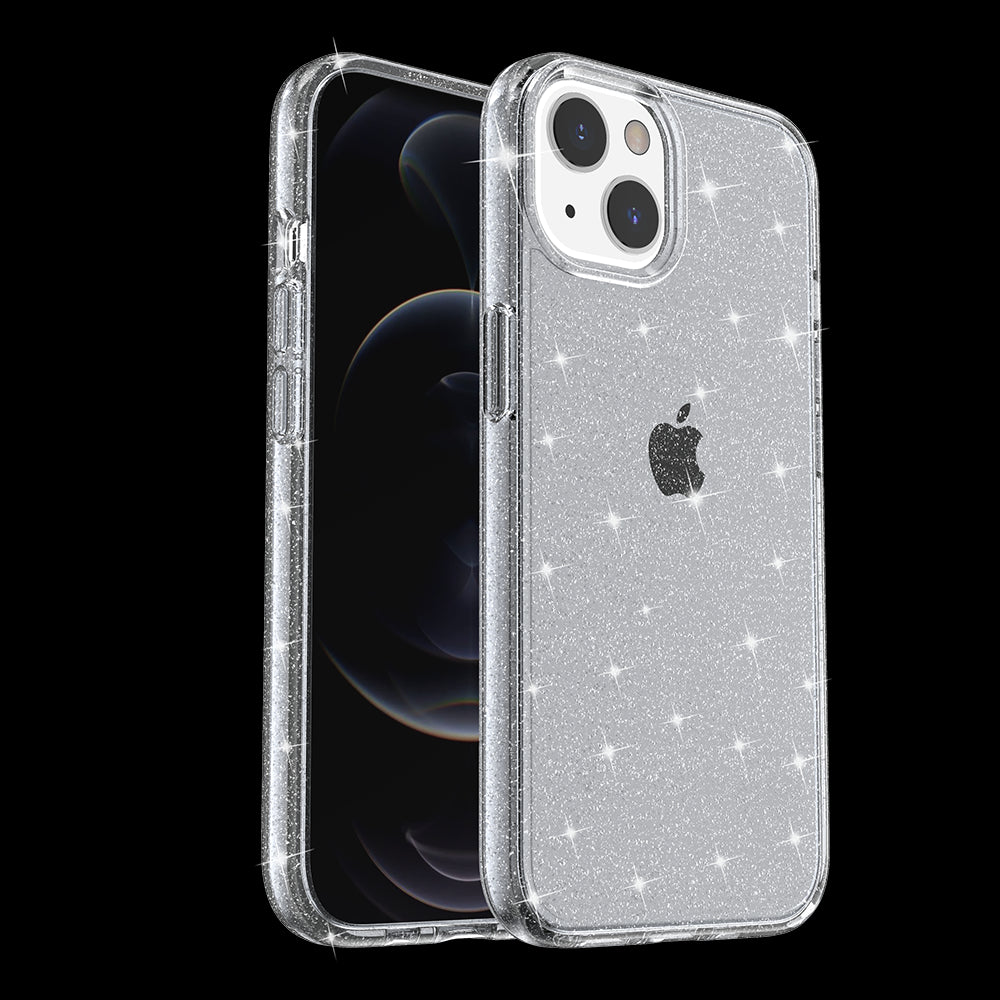 For Apple iPhone 11 (6.1") Transparent Glitter Shiny Sparkle Bling TPU Rubber Hard Back Hybrid Armor Frame Shockproof  Phone Case Cover