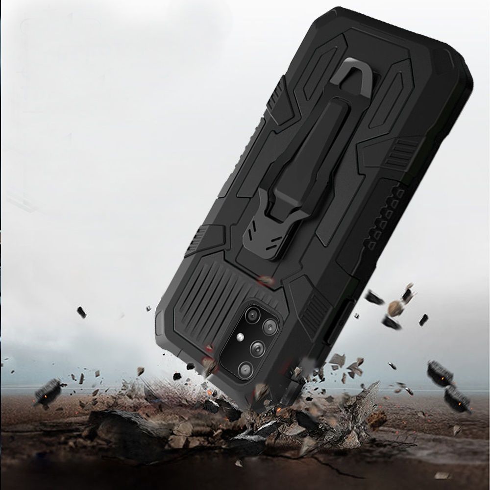 For Samsung Galaxy A71 5G Rugged Heavy Duty Dual Layers Hybrid Shockproof Shell with Built in Metal Clip Holder & Kickstand  Phone Case Cover