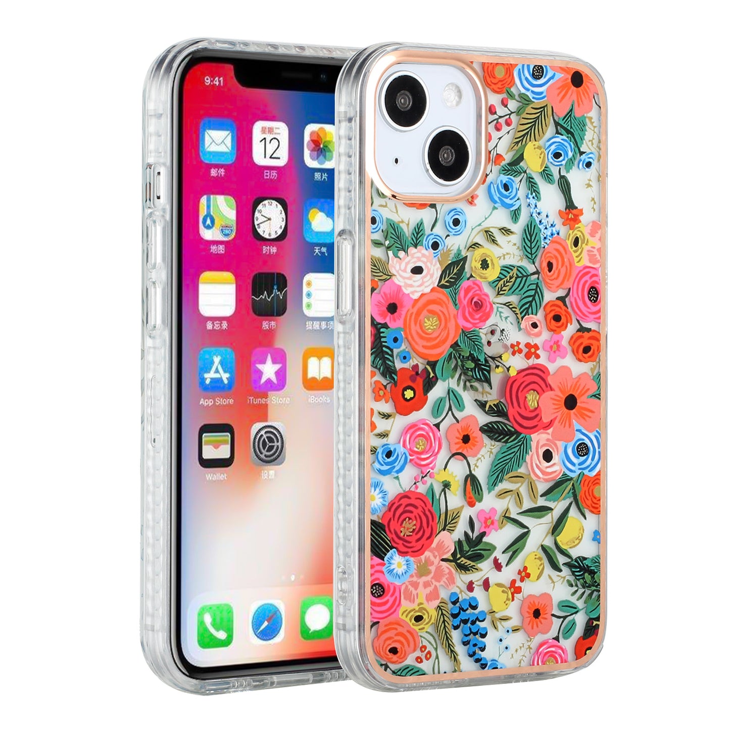 For Apple iPhone 12 /12 Pro (6.1") Stylish Design Floral IMD Hybrid Rubber TPU Hard PC Shockproof Rugged Slim Fit  Phone Case Cover