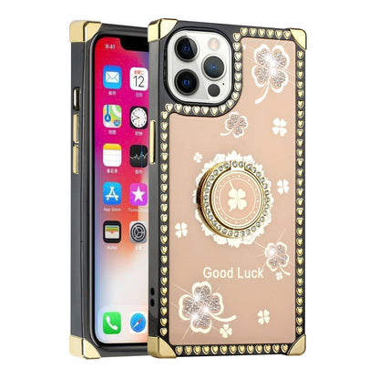 For Apple iPhone 11 (6.1") Fashion Art Square Hearts Diamond Bling Sparkly Glitter Ornaments with Ring Stand  Phone Case Cover