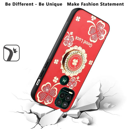 For OnePlus Nord N20 5G Diamond Bling Sparkly Glitter Ornaments Hybrid with Ring Kickstand Rugged Fashion Red Good Luck Floral Phone Case Cover