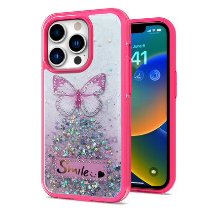 For Samsung Galaxy A13 5G Butterfly Smile Glitter Bling Sparkle Epoxy Glittering Shining Hybrid Hard PC TPU Silicone  Phone Case Cover