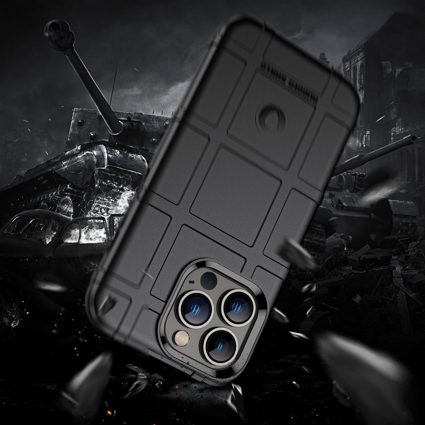 For Apple iPhone 11 (6.1") Rugged Shield Hybrid Gel TPU Thick Rough Armor Tactical Matte Grip Silicone Texture Anti-Drop Black Phone Case Cover