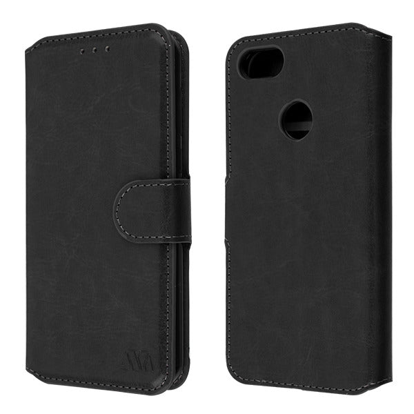 For Motorola Moto E6 Play PU Leather Wallet with Credit Card Holder Storage Folio Flip Pouch Stand Black Phone Case Cover