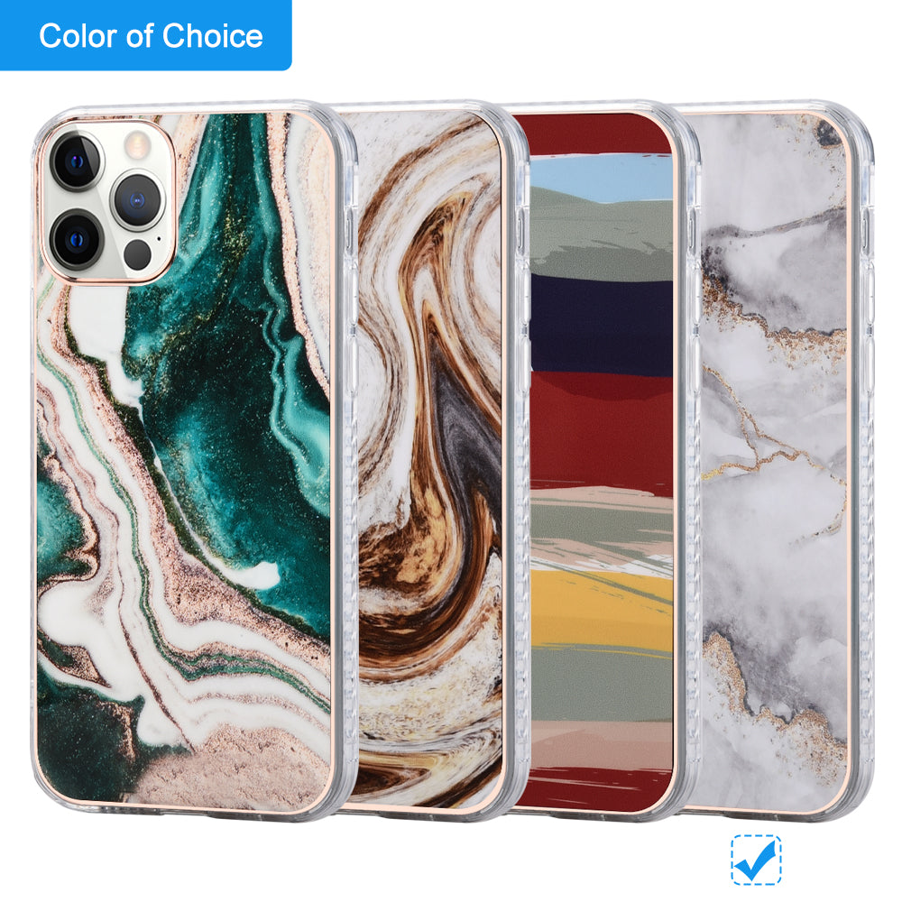 For Apple iPhone 13 /Pro Max Mini Fashion Marble Pattern IMD Design Gem Stone Hybrid Shockproof Bumper Rubber Slim Fit Hard PC  Phone Case Cover