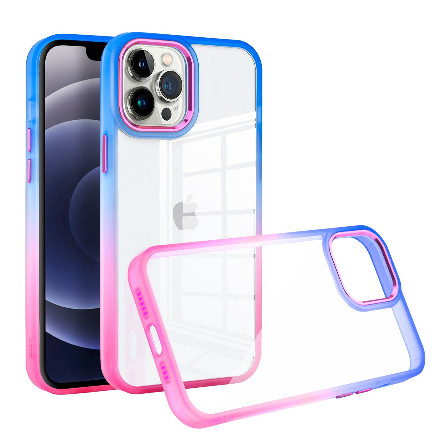 For Apple iPhone 13 Pro Max 6.7" Transparent Two Tone Gradient Colorful Frame Hybrid Rubber TPU Gummy Hard PC  Phone Case Cover