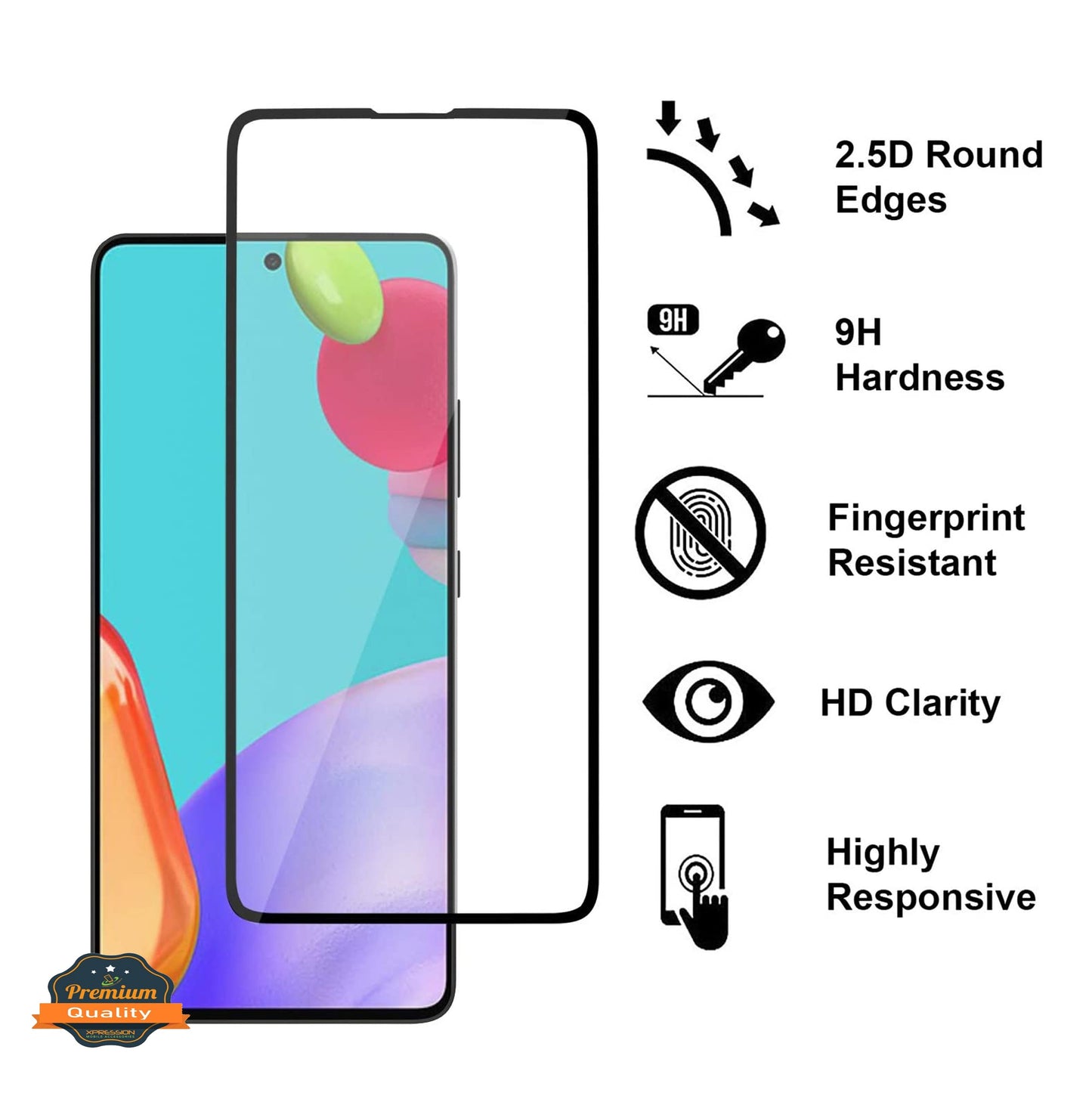 For Samsung Galaxy A33 5G Tempered Glass Screen Protector Full Cover Anti-Scratch Edge to Edge Black Rim Coverage 2.5D Clear Black Phone Case Cover