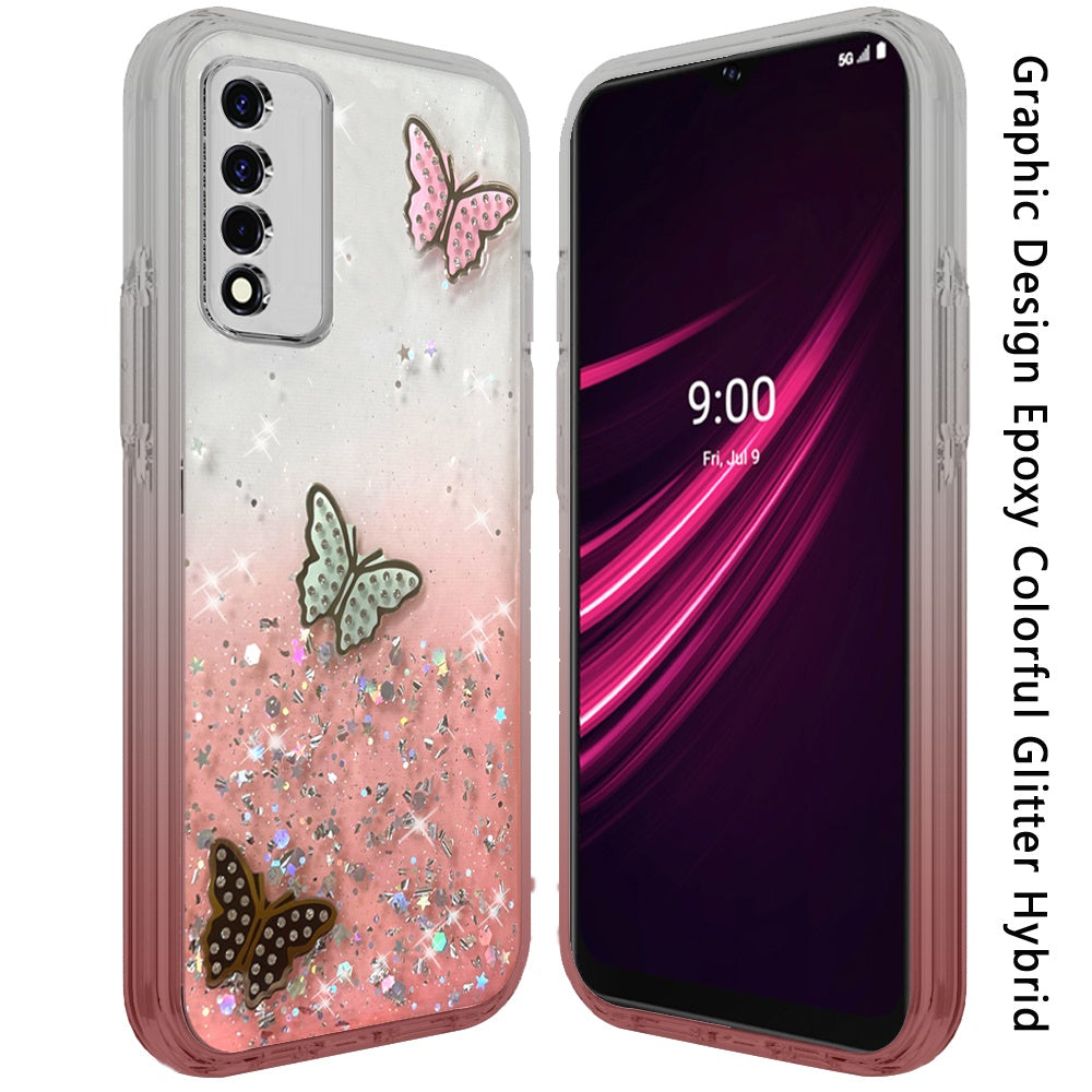 For TCL Revvl V Plus 5G (T-Mobile) Fashion Graphic Pattern Design Epoxy Colorful Skin Glitter Hybrid Bling TPU Hard Impact  Phone Case Cover