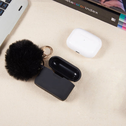 For Apple AirPods Pro 2 (2022) Silicone Skin Cute Fur Ball Ornament Keychain 3 in 1 Fashion Thick TPU Gummy Luxury Soft Protective Earphone