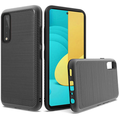 For Cricket Icon 3 (2021) Slim Protective Hybrid TPU 2-Piece Bumper Shockproof with Brushed Metal Texture Carbon Fiber Hard PC Back  Phone Case Cover