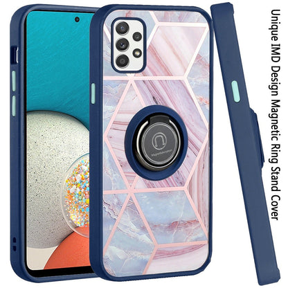 For Samsung Galaxy A53 5G Unique Marble Design with Magnetic Ring Kickstand Holder Hybrid TPU Hard PC Shockproof Armor  Phone Case Cover