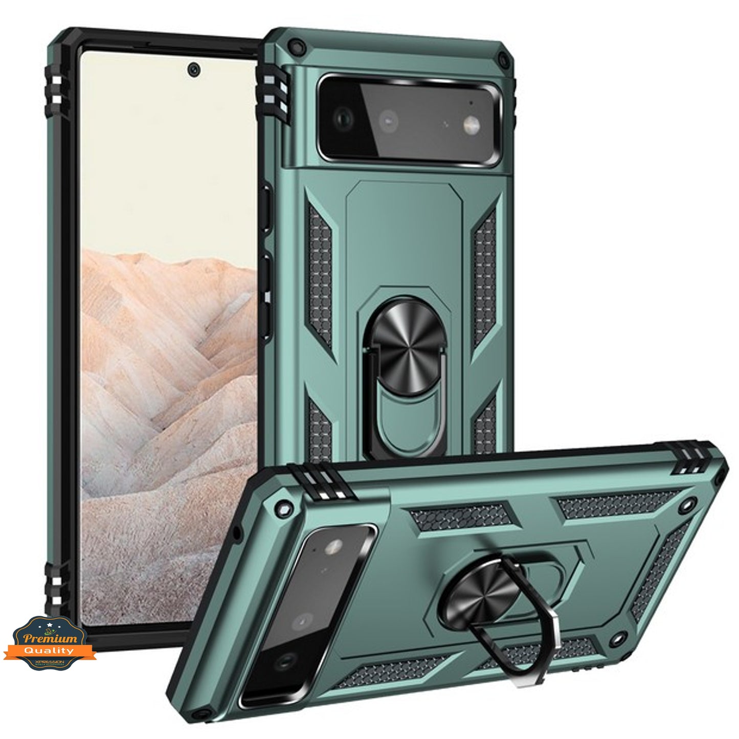 For Google Pixel 6 /6 Pro Shockproof Tuff Hybrid Dual Layer PC + TPU with 360° Ring Stand Metal Kickstand Heavy Duty Armor Shell  Phone Case Cover