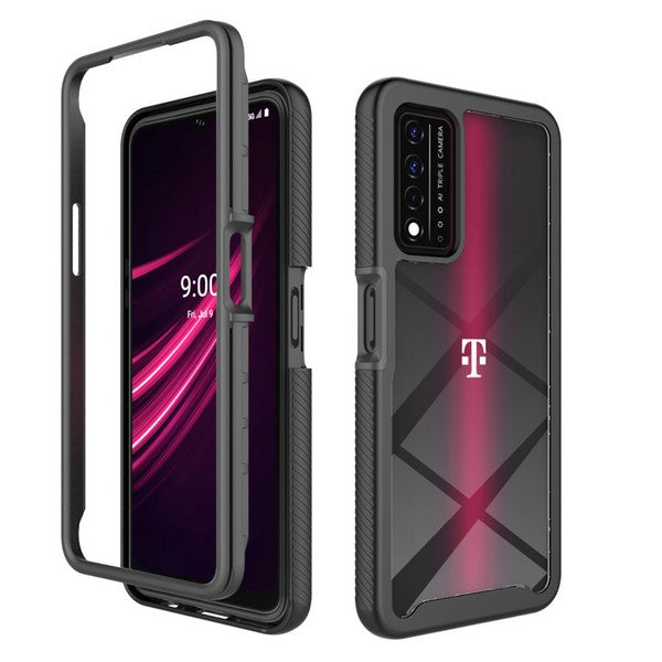 For TCL REVVL V Plus 5G Armor Slim Hybrid Double Layer Hard PC + TPU Transparent Back Rugged Frame Bumper Shockproof  Phone Case Cover