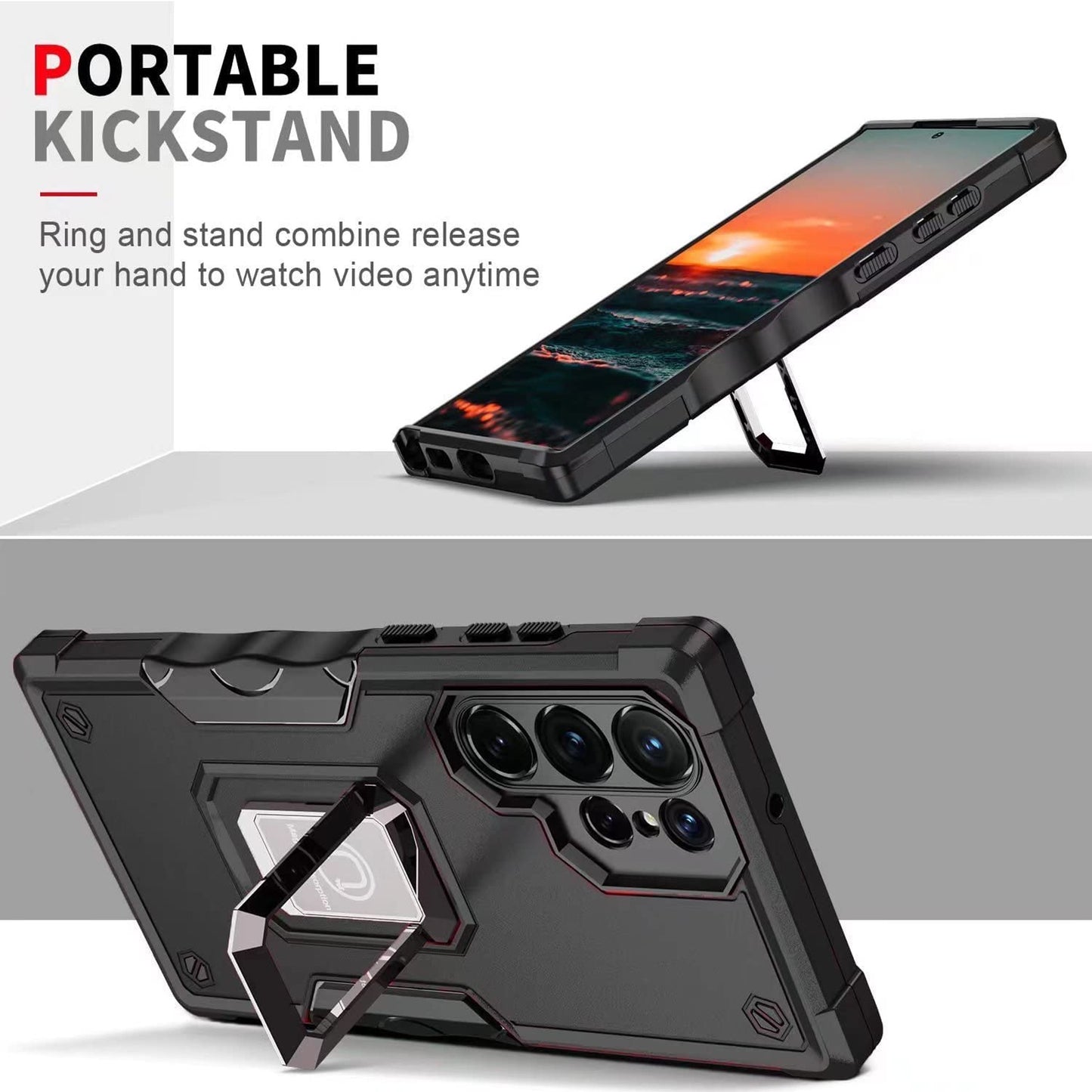 For Samsung Galaxy Z Fold 4 5G Heavy Duty Hybrid with Kickstand Ring Stand, Support Magnetic Car Mount Rugged TPU Shell  Phone Case Cover