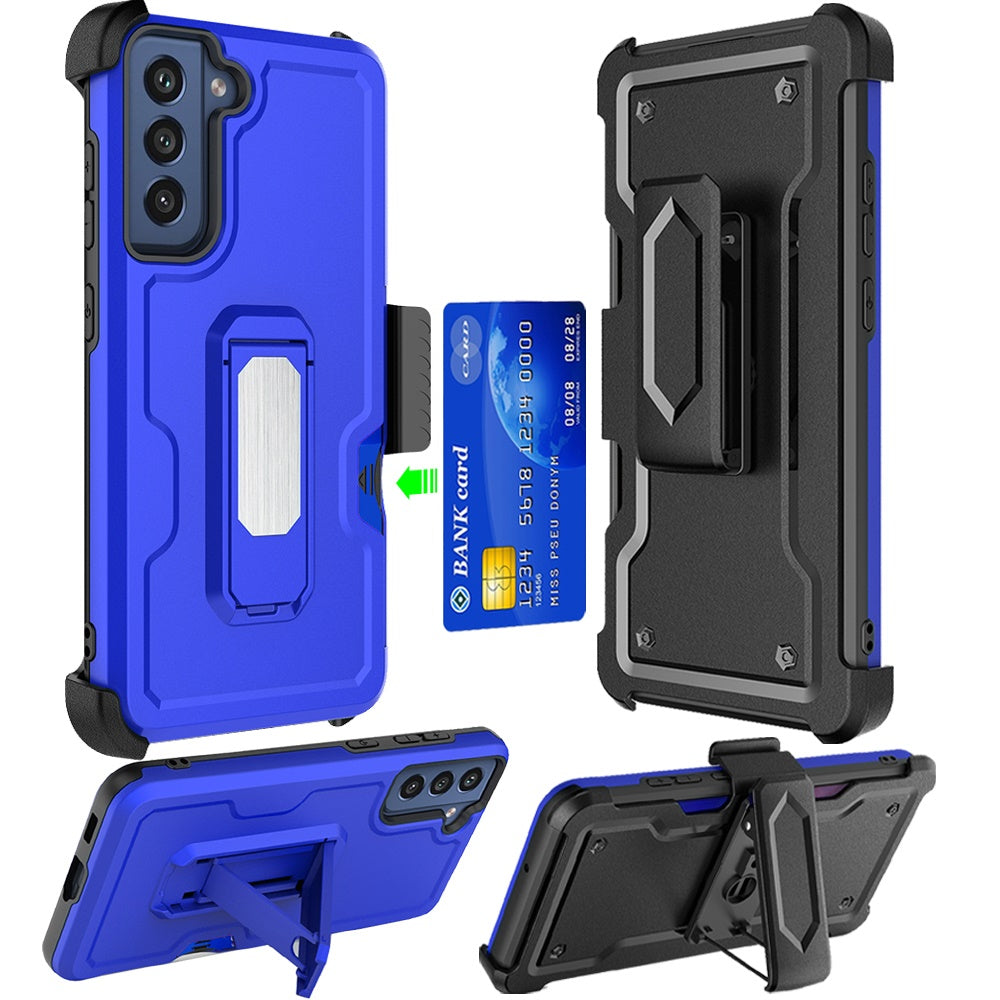 For Samsung Galaxy S22 Armor Belt Clip with Credit Card Holder, Holster, Kickstand Protective Full Body Heavy Duty Hybrid  Phone Case Cover