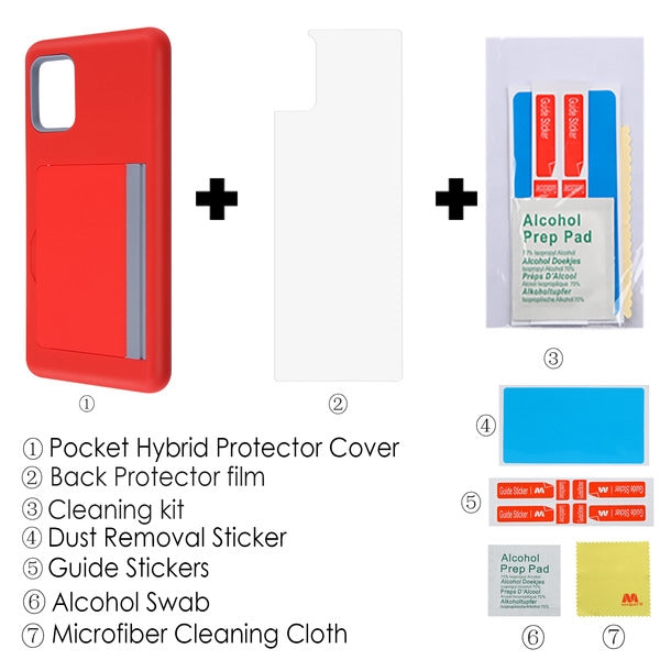 For Motorola Moto E /Moto E7 (2020) Credit Card Wallet Back Storage Invisible Pocket Dual Layer Hard PC TPU Hybrid Red Phone Case Cover