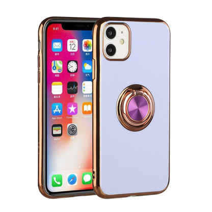 For Apple iPhone 11 (6.1") Slim Hybrid Metal Finger Ring Stand Electroplated Edges TPU Frame Shock-Absorption Bumper  Phone Case Cover