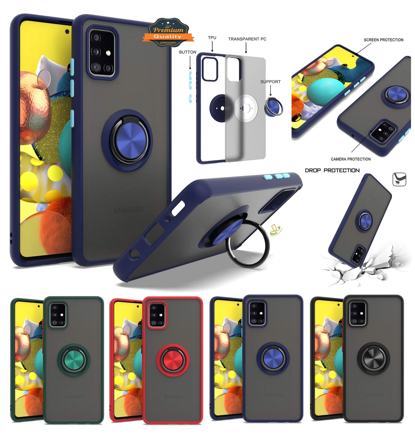 For Motorola Moto G Stylus 2022 4G Finger Ring Stand Holder Kickstand Hybrid Frosted Matte Silicone TPU Hard PC Frame Shock-Absorption  Phone Case Cover