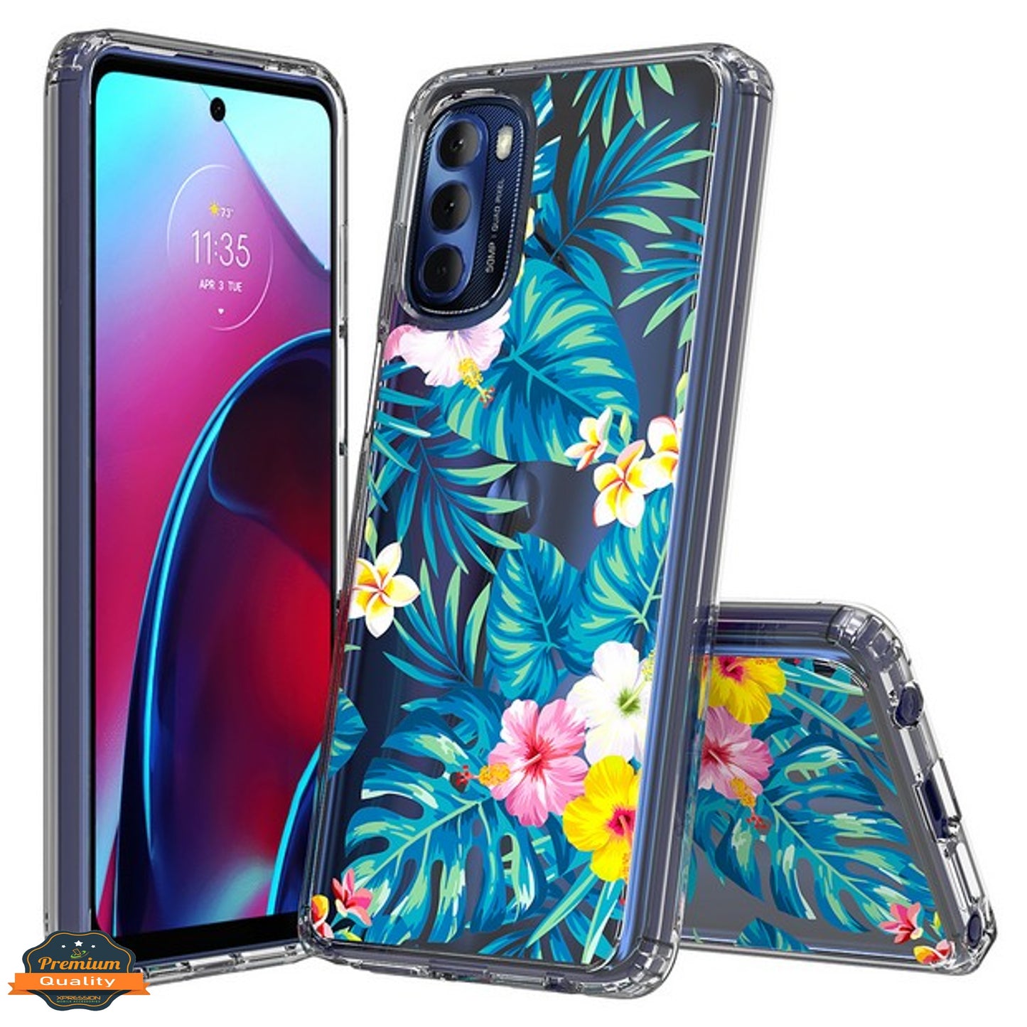 For Motorola Moto G 5G 2022 Floral Patterns Design Transparent TPU Silicone Shock Absorption Bumper Hard Back  Phone Case Cover