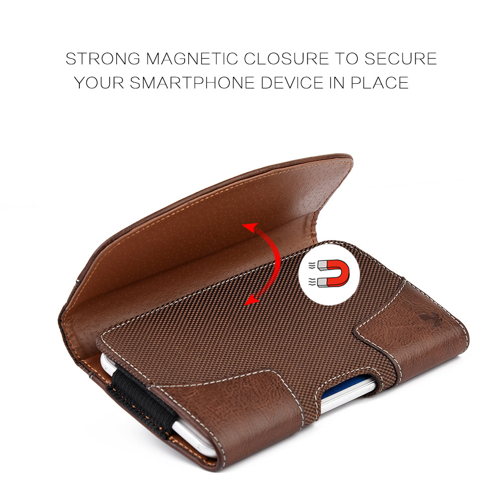 Universal Horizontal PU Leather Cell Phone Holster Case with Belt Clip Pouch and Belt Loop [Magnetic Closure] for Apple iPhone Samsung Galaxy LG Moto All Mobile phones Size 6.3" Universal PU Leather [Brown]