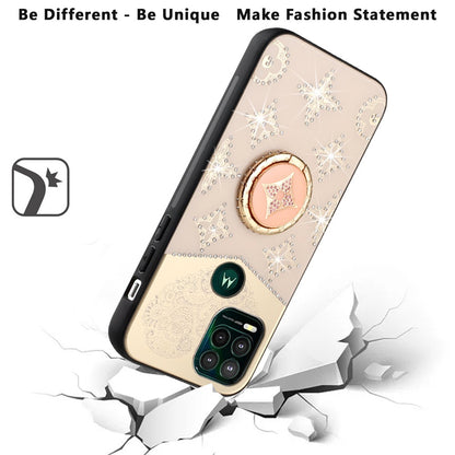 For Apple iPhone 13 Pro (6.1") Diamond Bling Sparkly Glitter Ornaments Engraving Hybrid Armor with Ring Stand Holder Rugged Fashion  Phone Case Cover