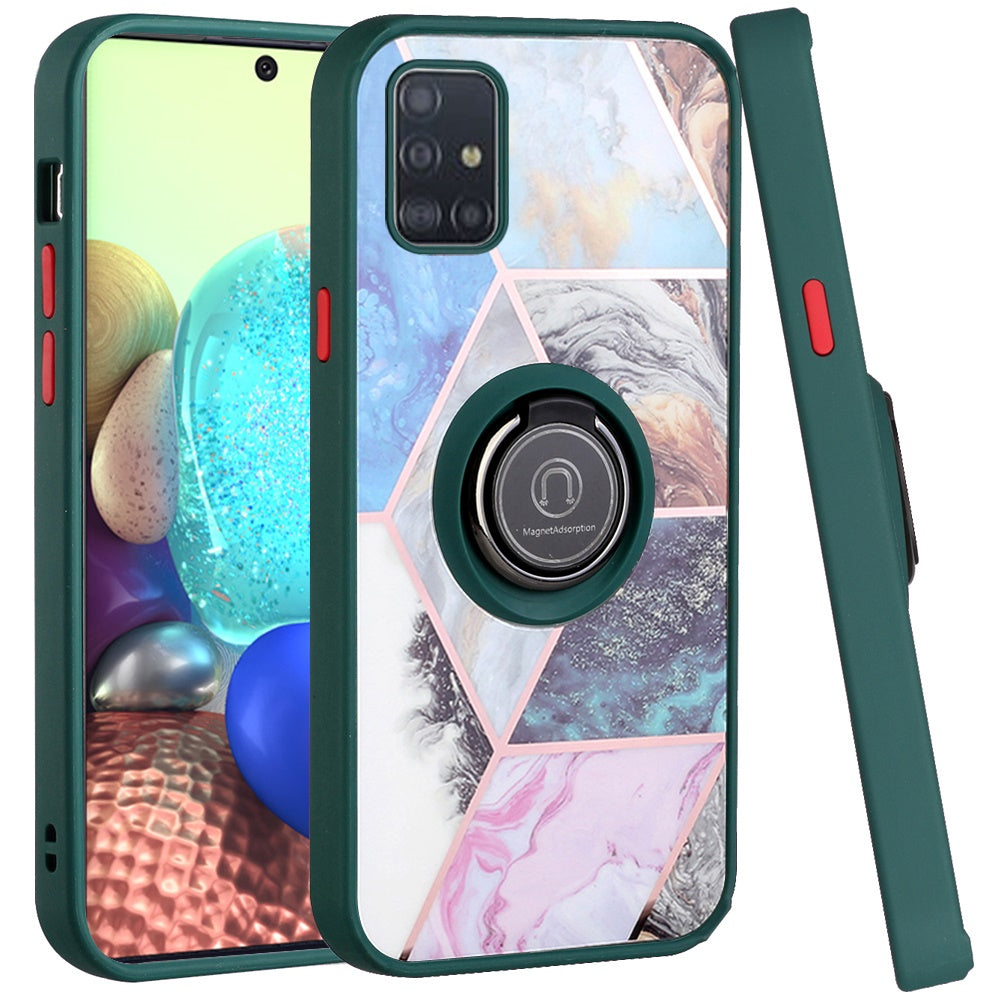 For Samsung Galaxy A71 5G Unique Marble Design with Magnetic Ring Kickstand Holder Hybrid TPU Hard Shockproof Armor  Phone Case Cover