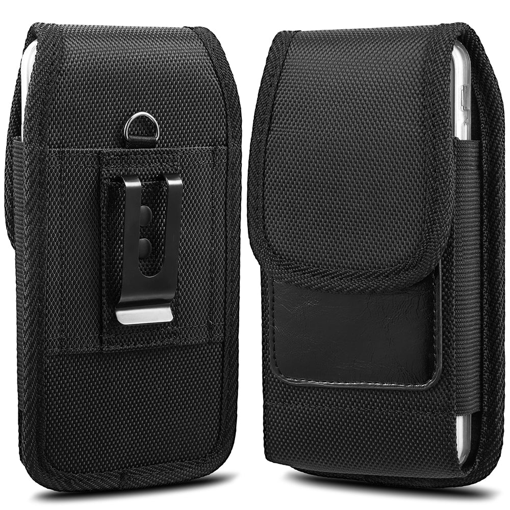 For Nokia C200 Universal Vertical Nylon Case Holster with 2 Card Slots, Pen Holder, Belt Clip Loop & Hook Carrying Phone Pouch [Black]