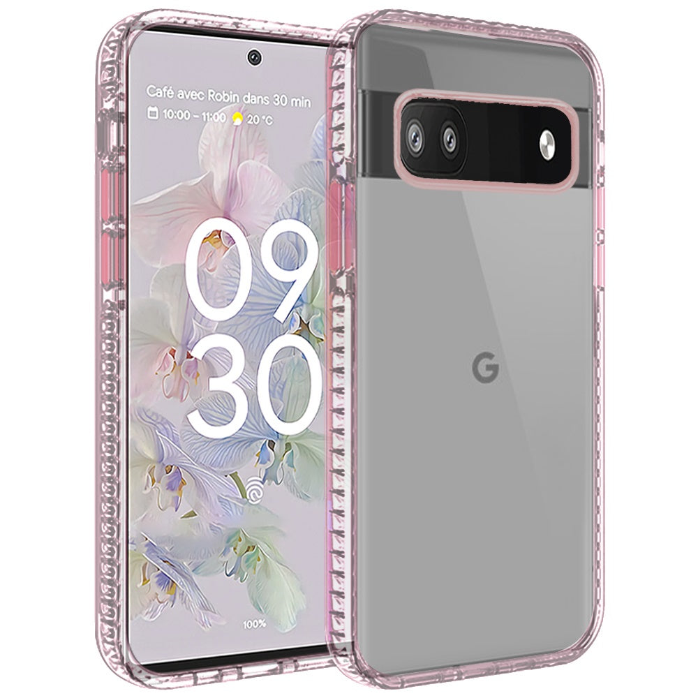 For Google Pixel 6A Crystal Transparent Rugged Shockproof Hybrid PC+TPU Colorful Buttons Military Grade Protection Back  Phone Case Cover