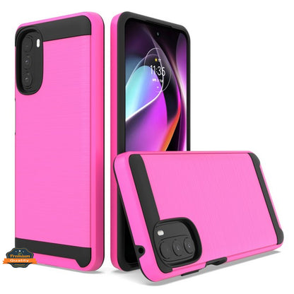 For Motorola Moto G 5G 2022 Slim Rugged TPU Hard PC Brushed Metal Texture Hybrid Dual Layer Armor Shock Absorbing  Phone Case Cover