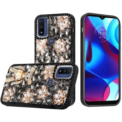 For Motorola Edge+ 2022 /Edge Plus Bling Clear Crystal 3D Full Diamonds Luxury Sparkle Rhinestone Hybrid Protective Black Panda Floral Phone Case Cover